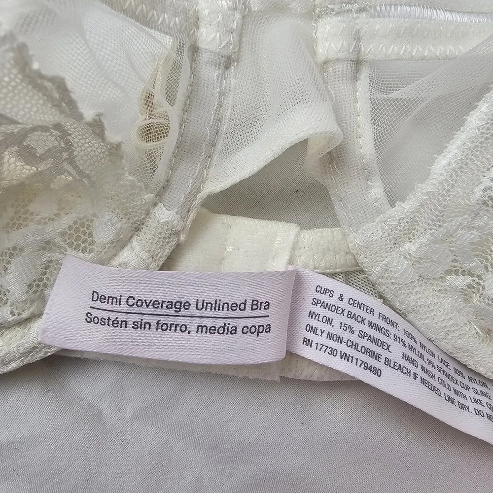 Auden Sheer Cream Ivory Bra Demi Coverage Unlined Underwire Size 32A Mesh